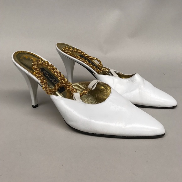 Vintage escada white leather heels with chain back - Picture 1 of 5